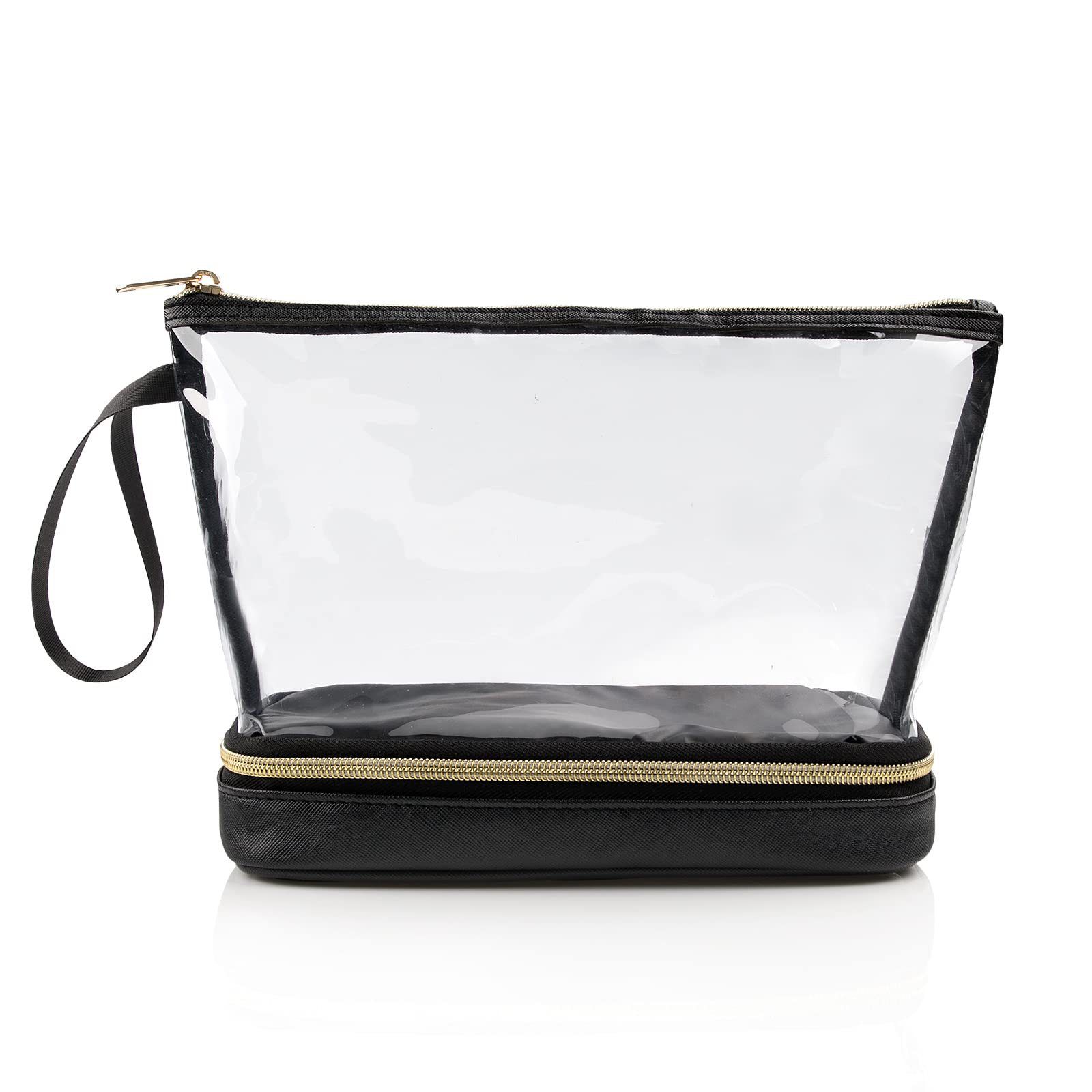 Double-Layer Portable Cosmetic Bag with Clear PVC Top and Vegan Leather Base view 3