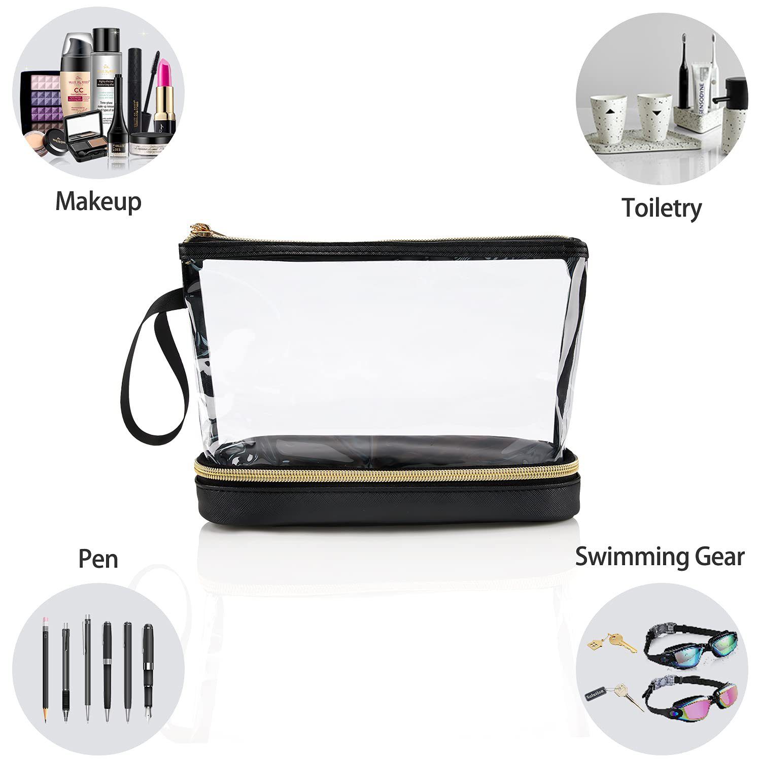 Double-Layer Portable Cosmetic Bag with Clear PVC Top and Vegan Leather Base view 8