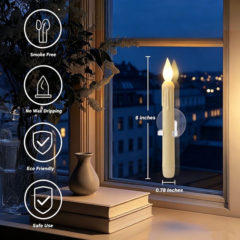 Set of 6 LED Flickering Window Candles with Light Sensor view 2