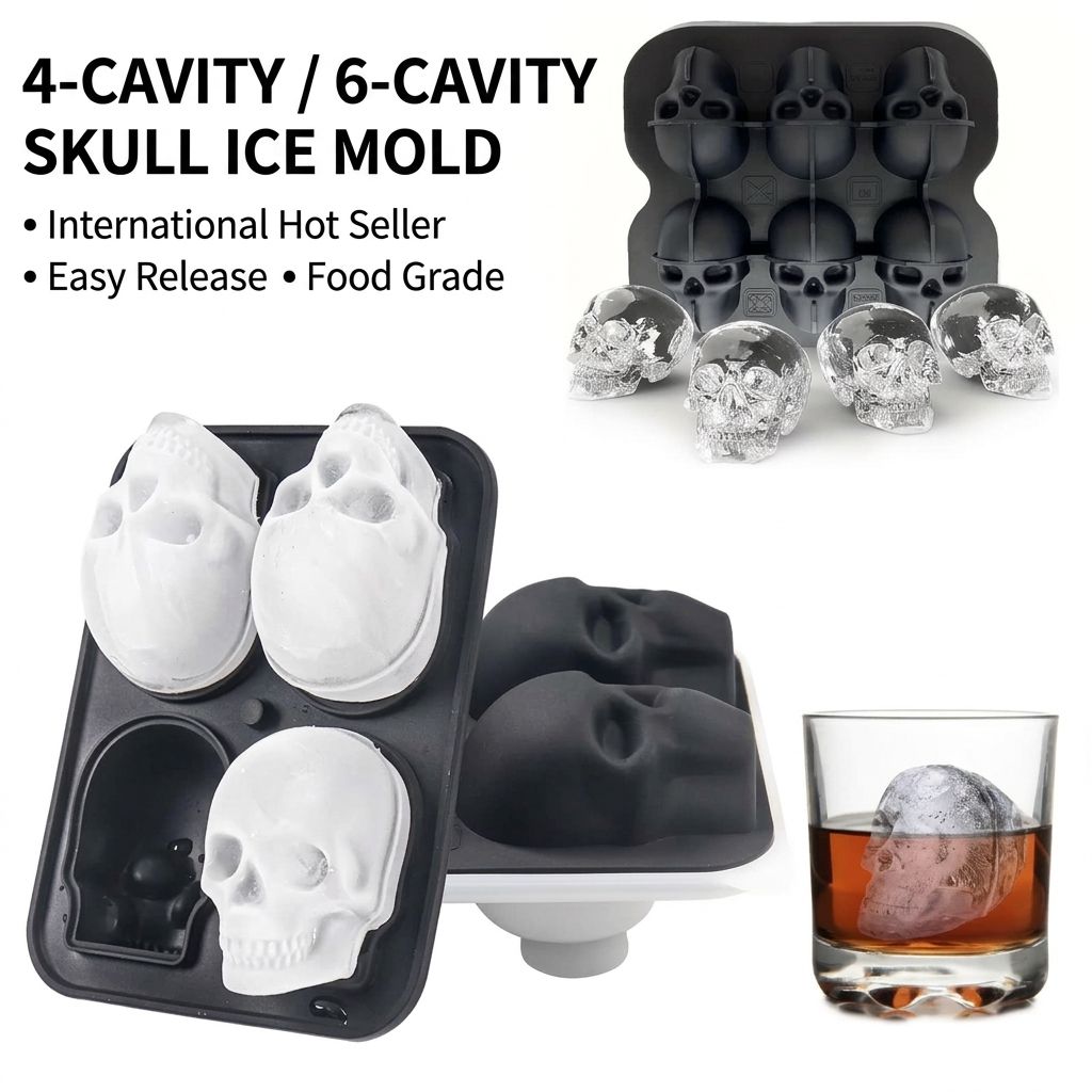 Skull Ice Mold Tray for Whiskey and Cocktails – Food-Grade Silicone with — image 1