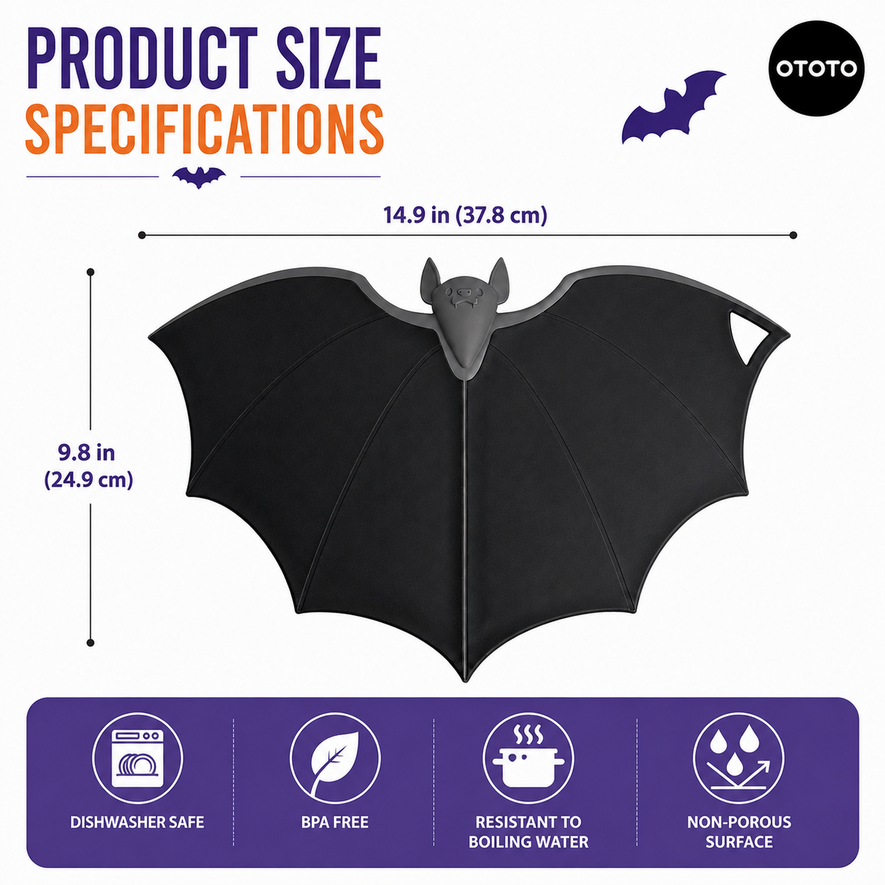 Halloween Bat-Shaped Silicone Cutting Board: Flexible view 2