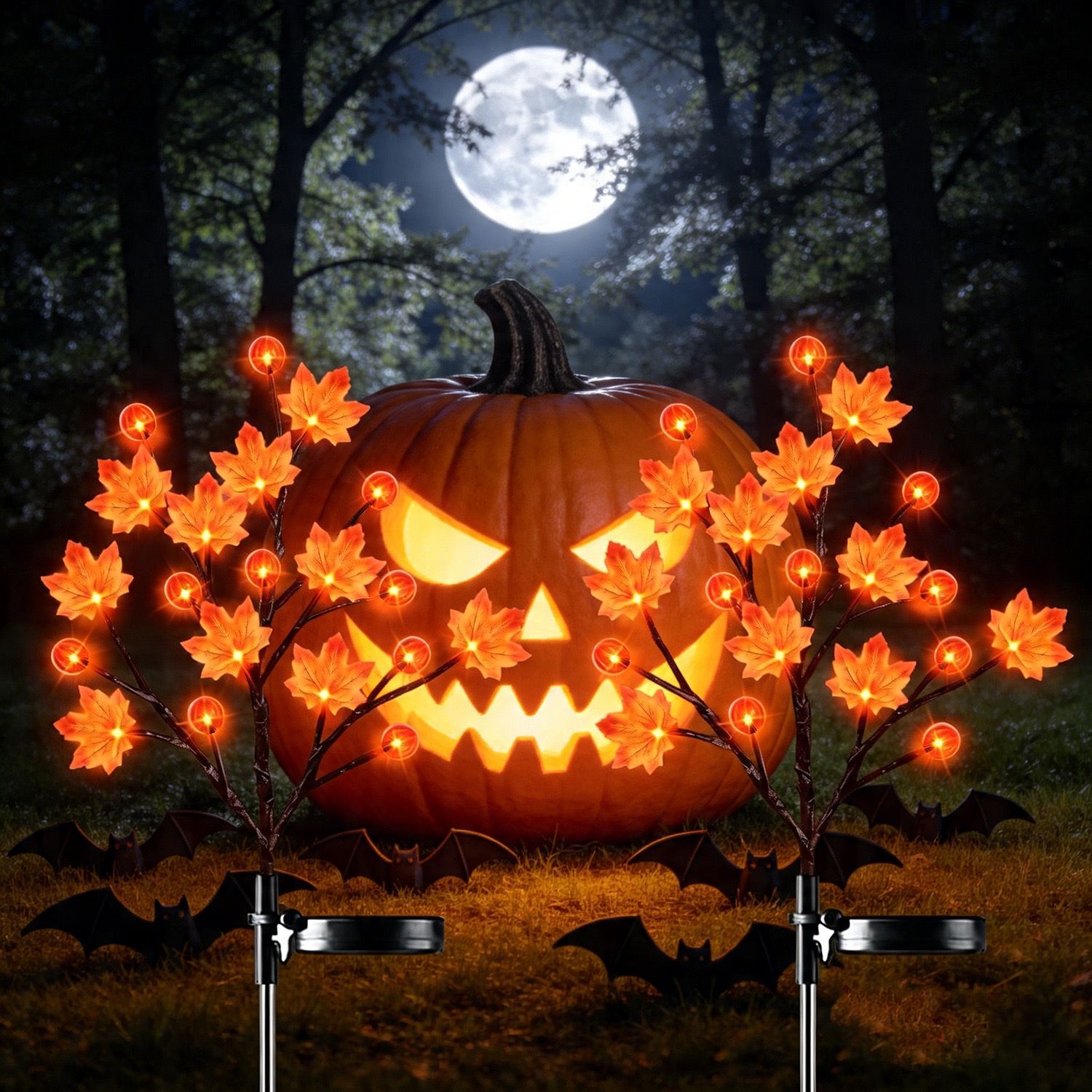 Solar Maple Leaf Branch Lights with 20 Warm LEDs — image 1