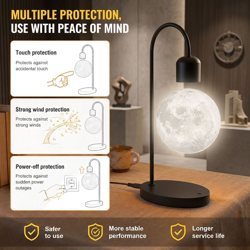 Levitating Moon Lamp with 15W Wireless Charger – 3D Printed Realistic Lunar view 4