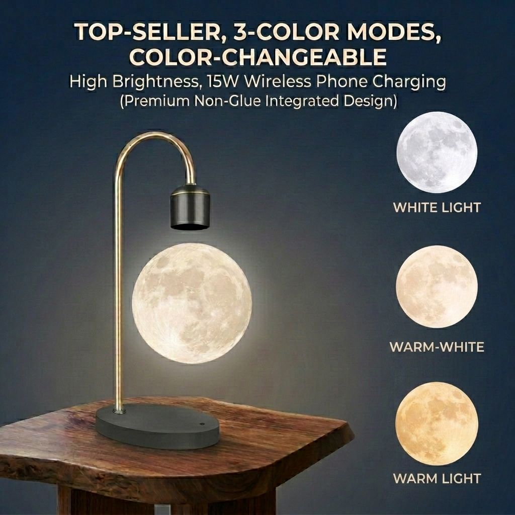 Levitating Moon Lamp with 15W Wireless Charger – 3D Printed Realistic Lunar view 12