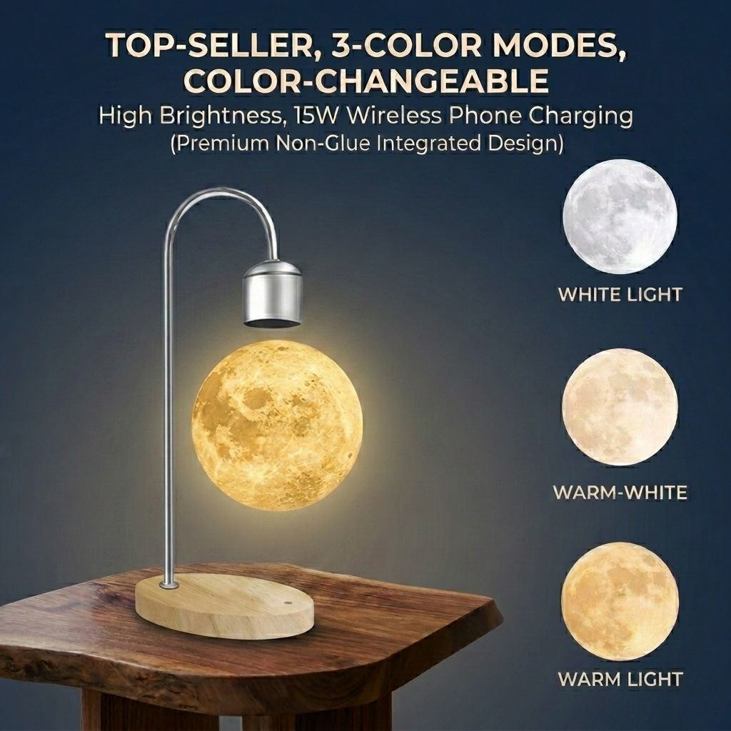 Levitating Moon Lamp with 15W Wireless Charger – 3D Printed Realistic Lunar view 13