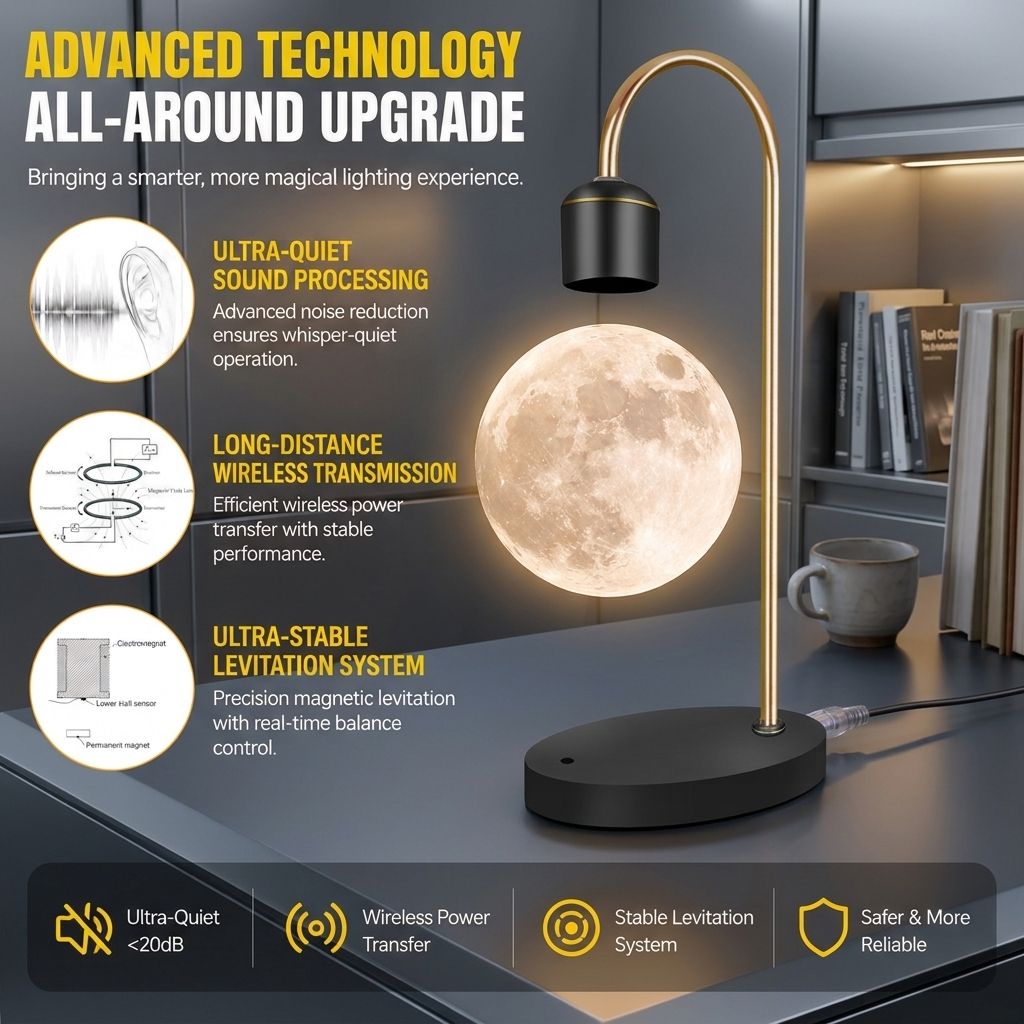 Levitating Moon Lamp with 15W Wireless Charger – 3D Printed Realistic Lunar view 3