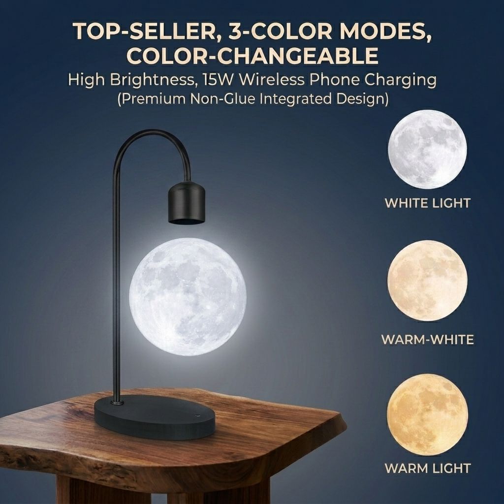 Levitating Moon Lamp with 15W Wireless Charger – 3D Printed Realistic Lunar view 13