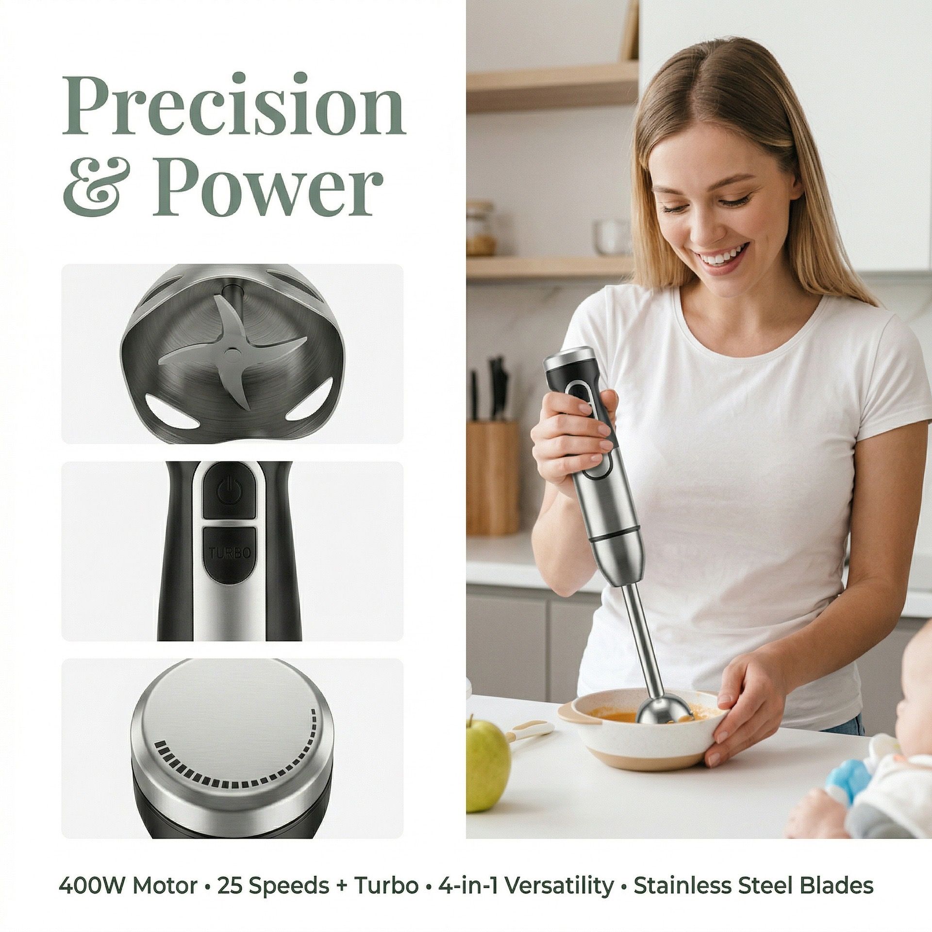 4-in-1 Multifunctional Hand Blender with 304 Stainless Steel Immersion Stick view 3