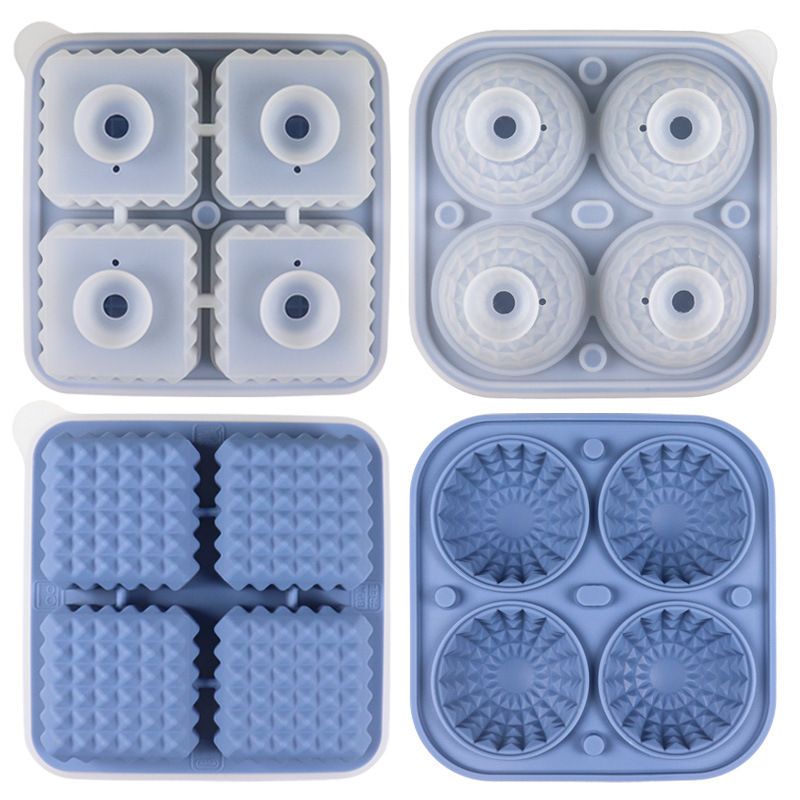 Diamond Facet Silicone Ice Cube Tray with Funnel Lid – Set of Square & Sphere view 7