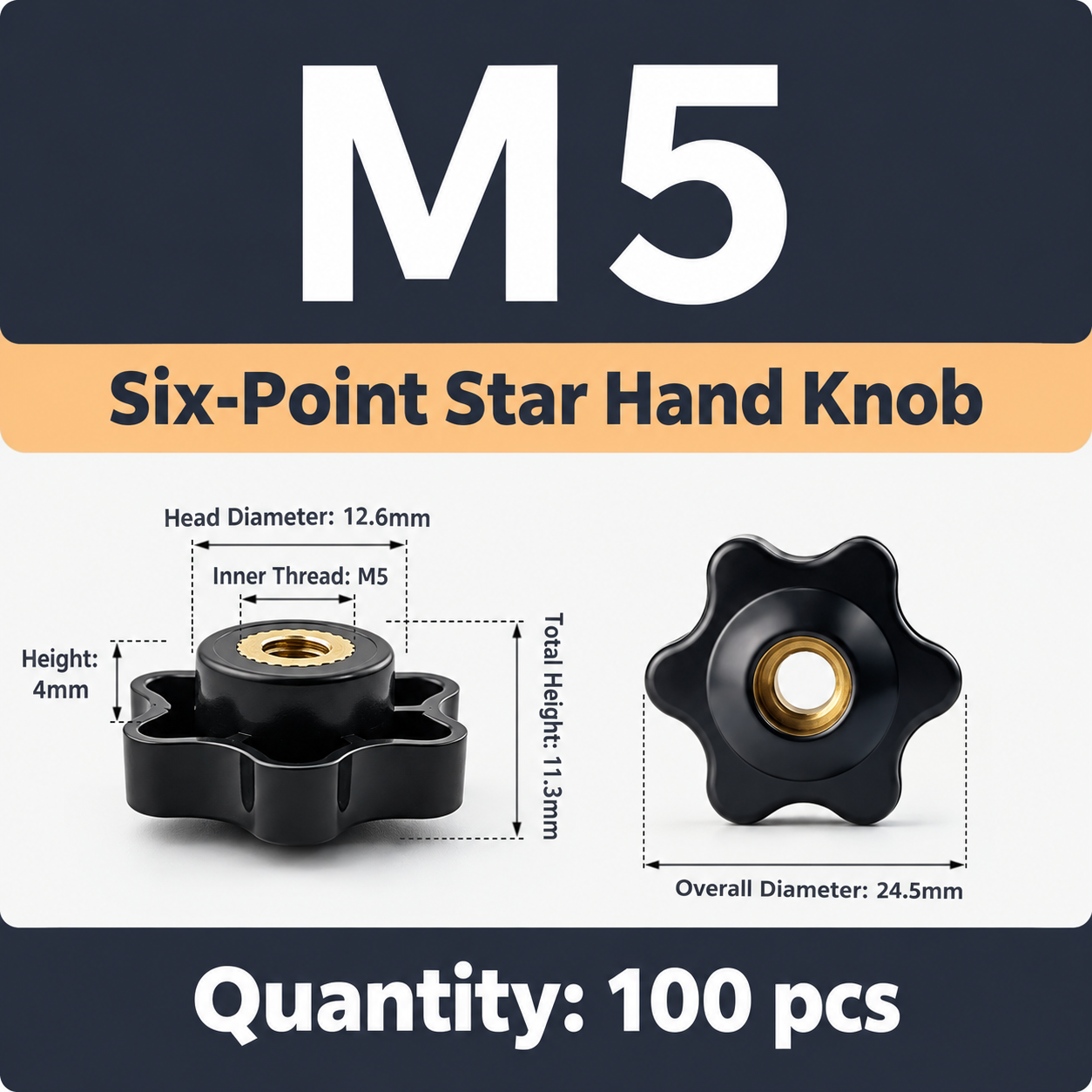 Six-Lobe Star Through-Hole Hand Knob Tightening Fastener with Brass Internal — image 1