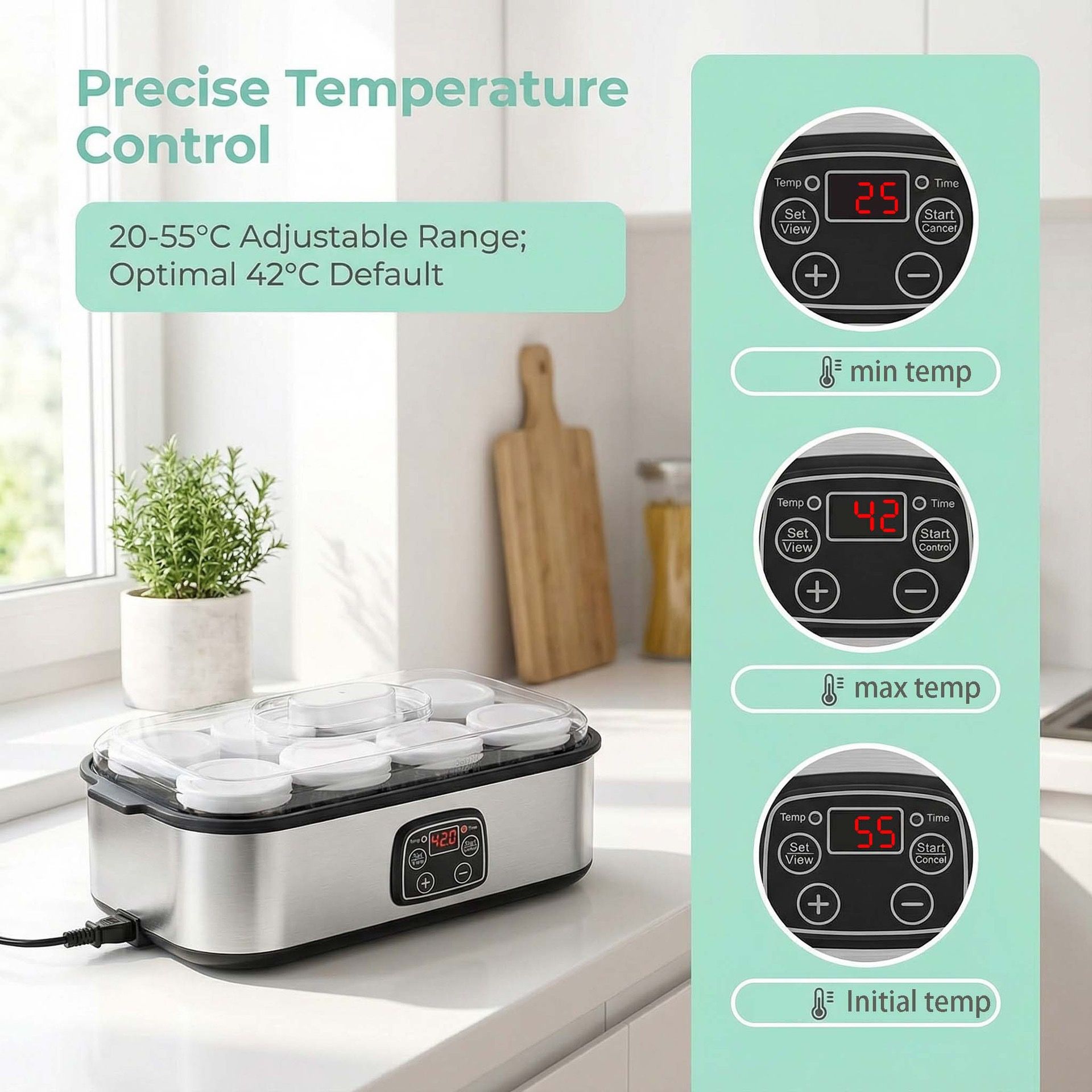 Stainless Steel Home Yogurt Maker with 8 Glass Jars view 4