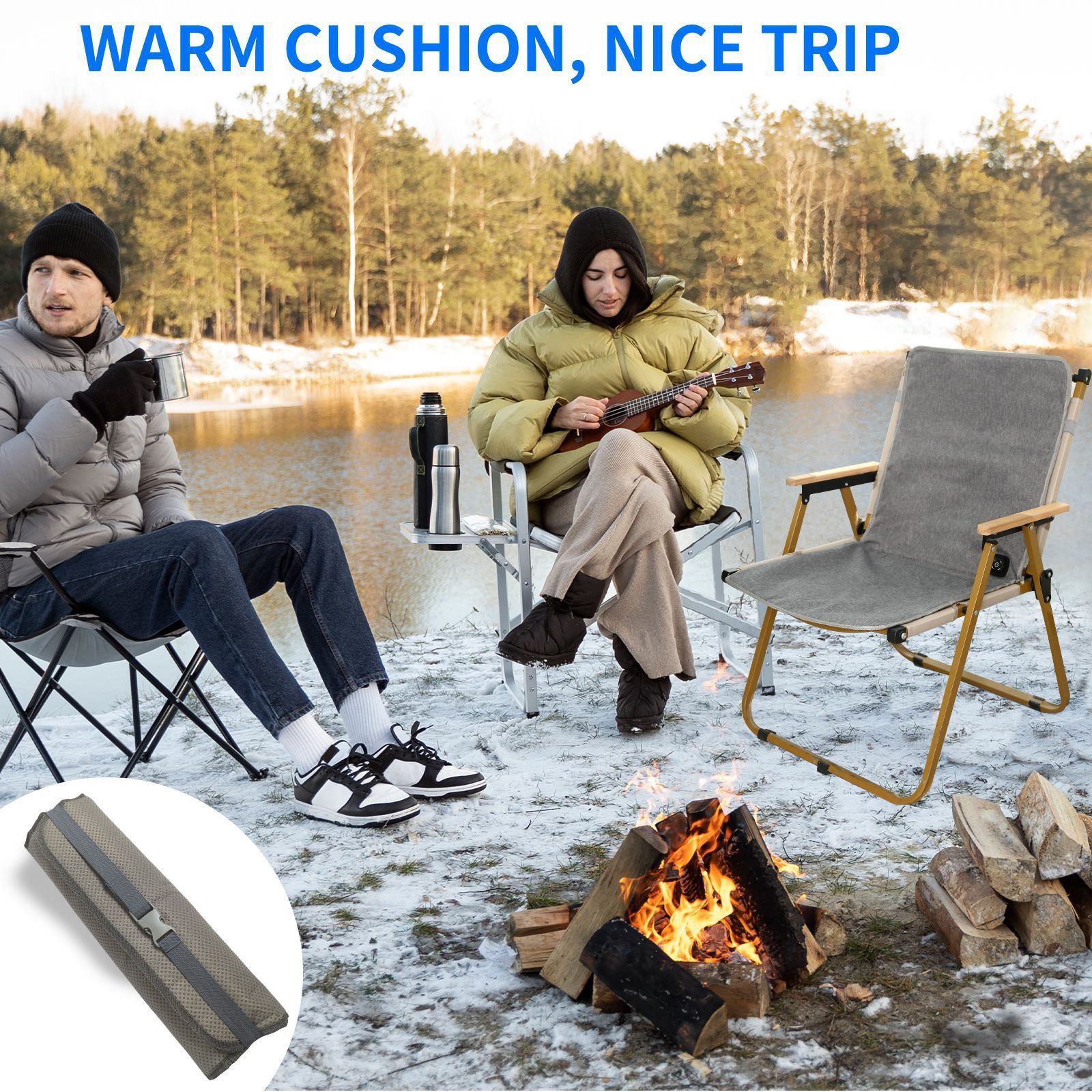USB-Powered Heated Seat Cushion in Grey Oxford Fabric – Portable Warmth for Office view 5