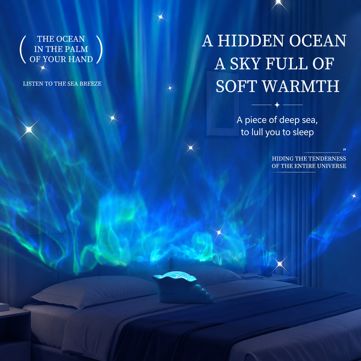Seashell Starry Sky Projector Lamp with Dynamic Water Ripple Aurora Effect view 3