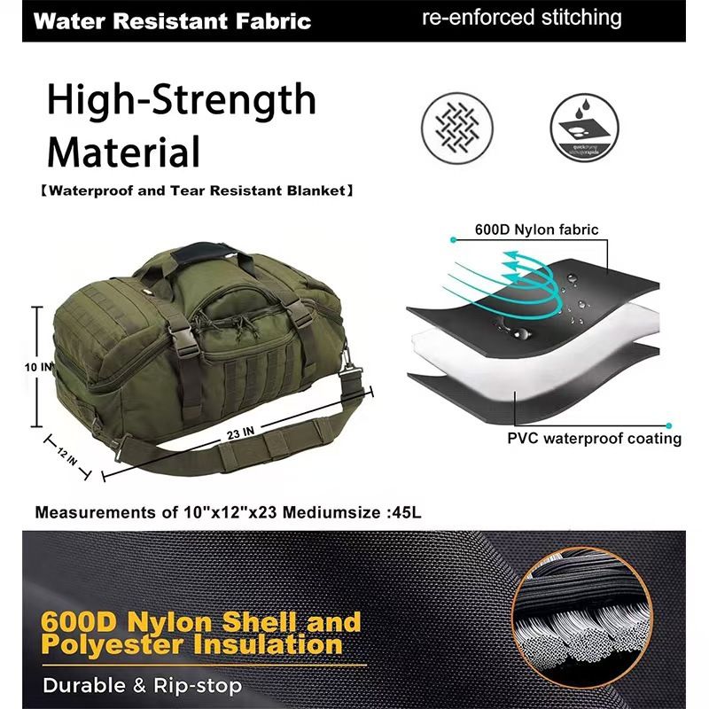 Versatile Tactical Duffle Bag with Convertible Backpack Straps view 2