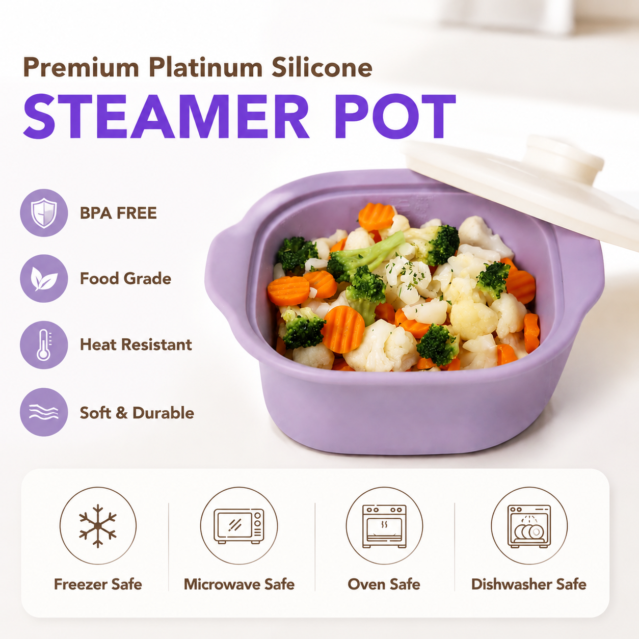 Multipurpose Platinum Silicone Steamer Pot – Food-Grade view 2