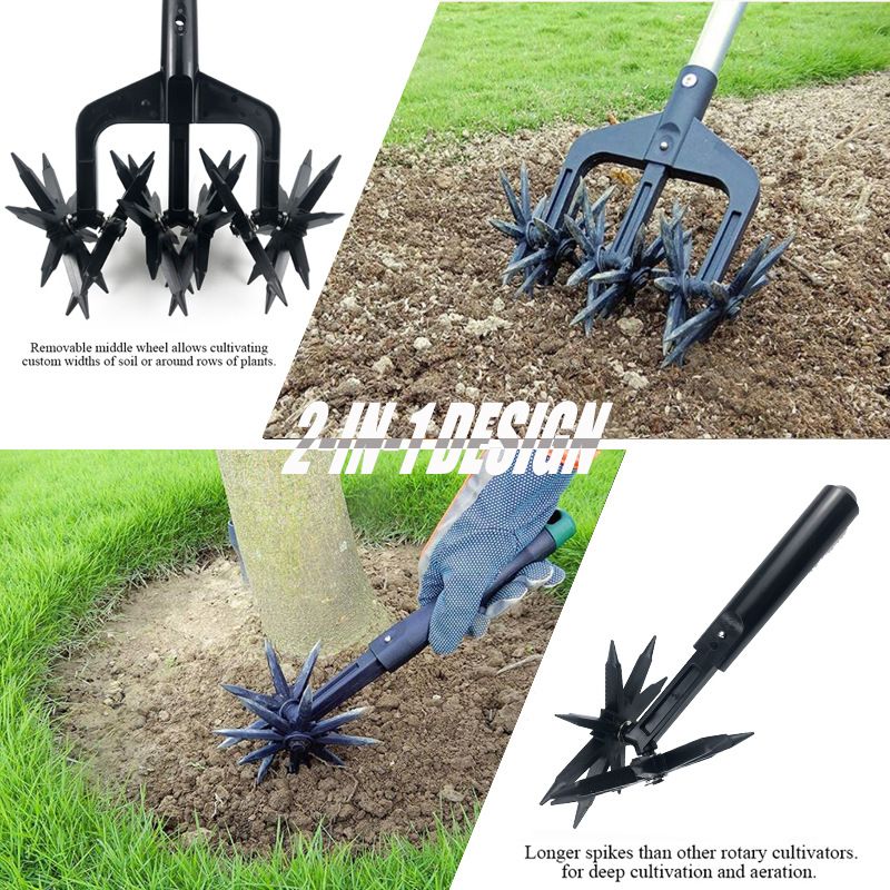 2-in-1 Garden Rotary Cultivator Tool with Star Wheel Spike Design for Soil view 6