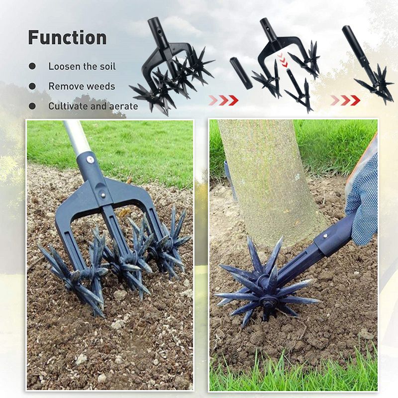 2-in-1 Garden Rotary Cultivator Tool with Star Wheel Spike Design for Soil view 8