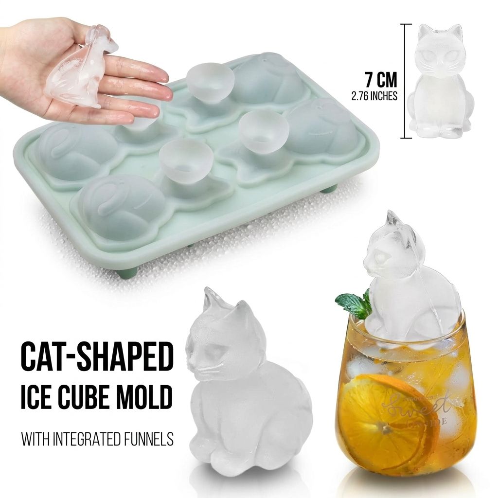 Adorable 4-Cavity Cat-Shaped Silicone Ice Mold for Whiskey view 3