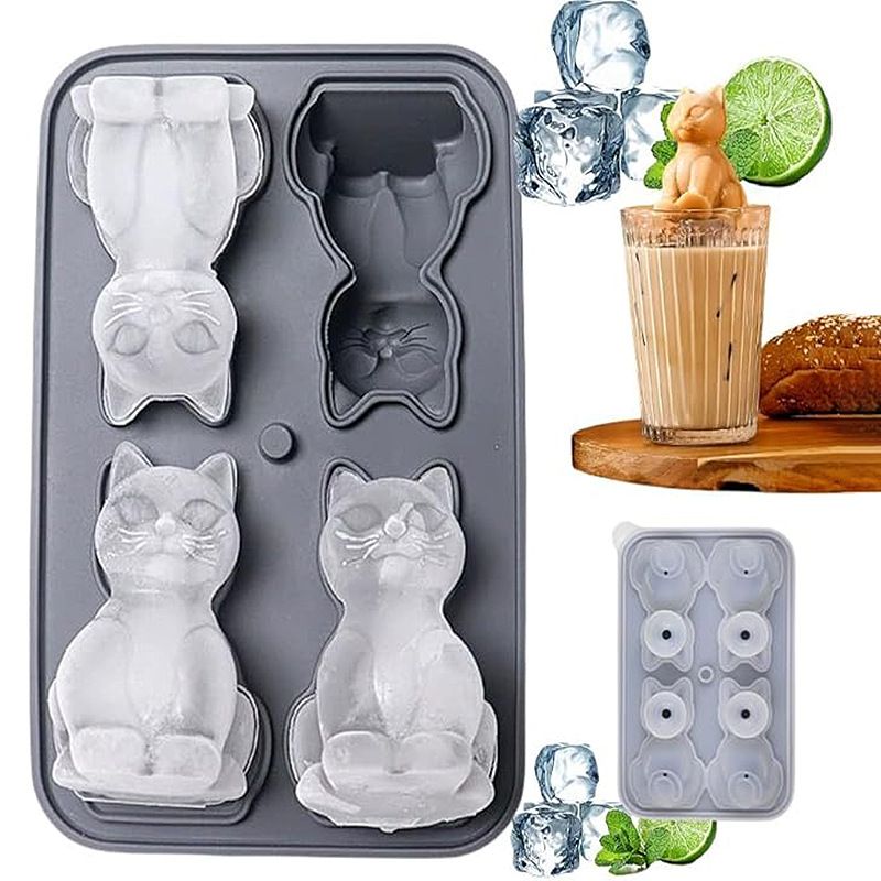 Adorable 4-Cavity Cat-Shaped Silicone Ice Mold for Whiskey view 6