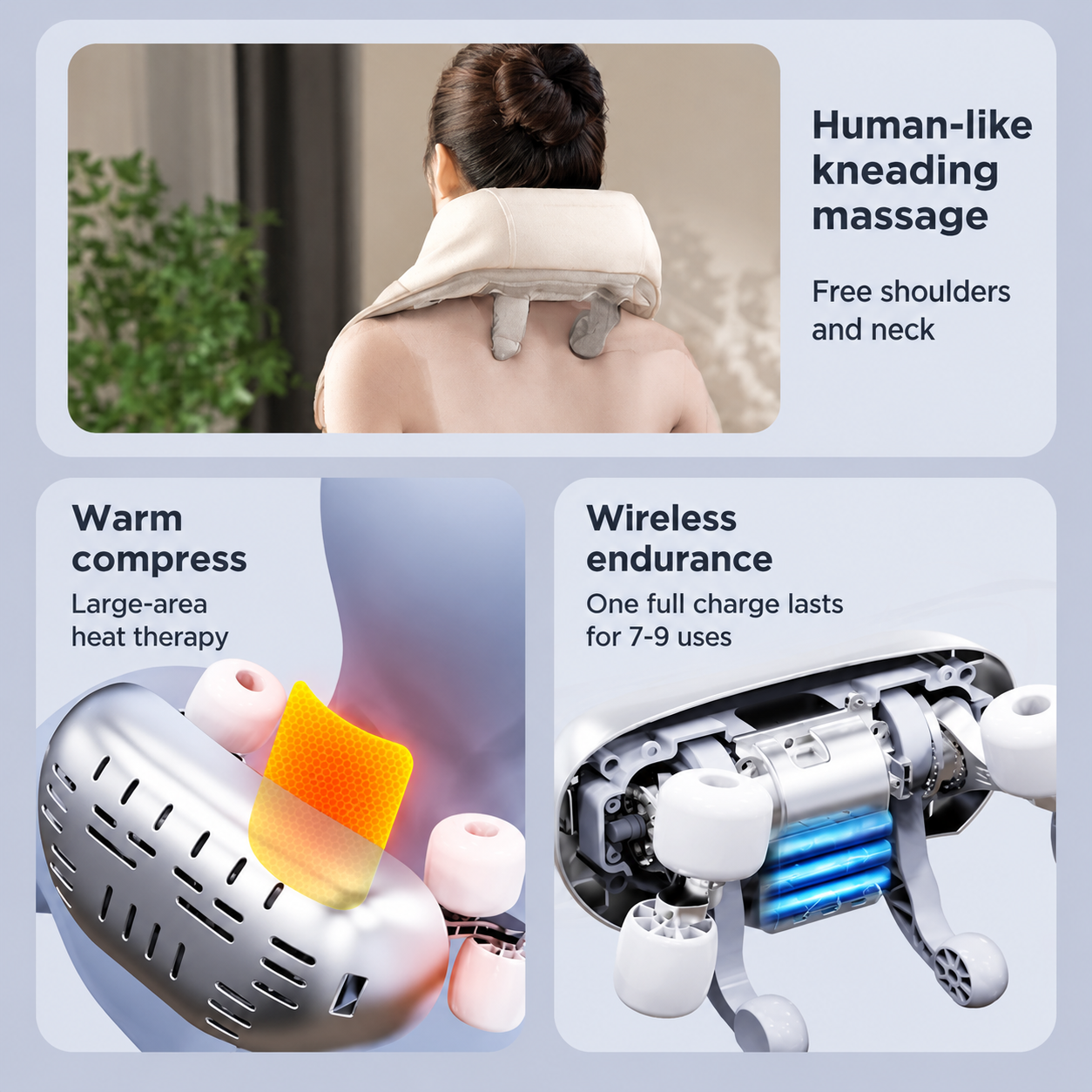 Wireless U-Shaped Neck and Shoulder Massager with Adjustable Strap for Home view 3