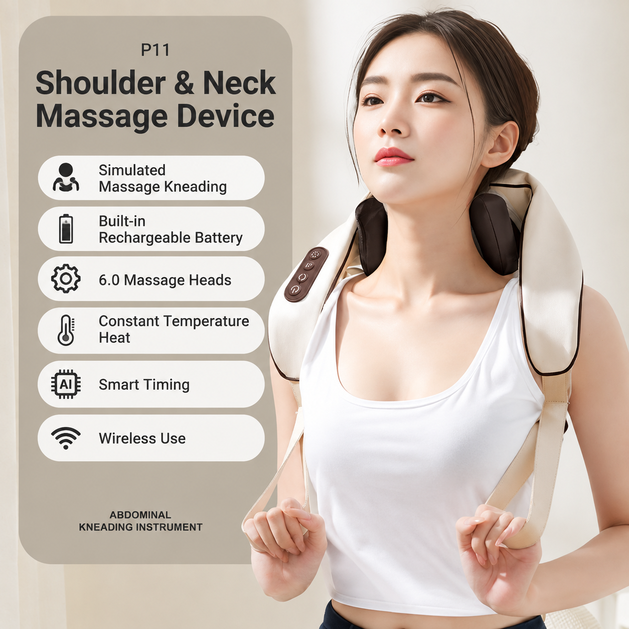 Wireless U-Shaped Neck and Shoulder Massager with Adjustable Strap for Home view 15