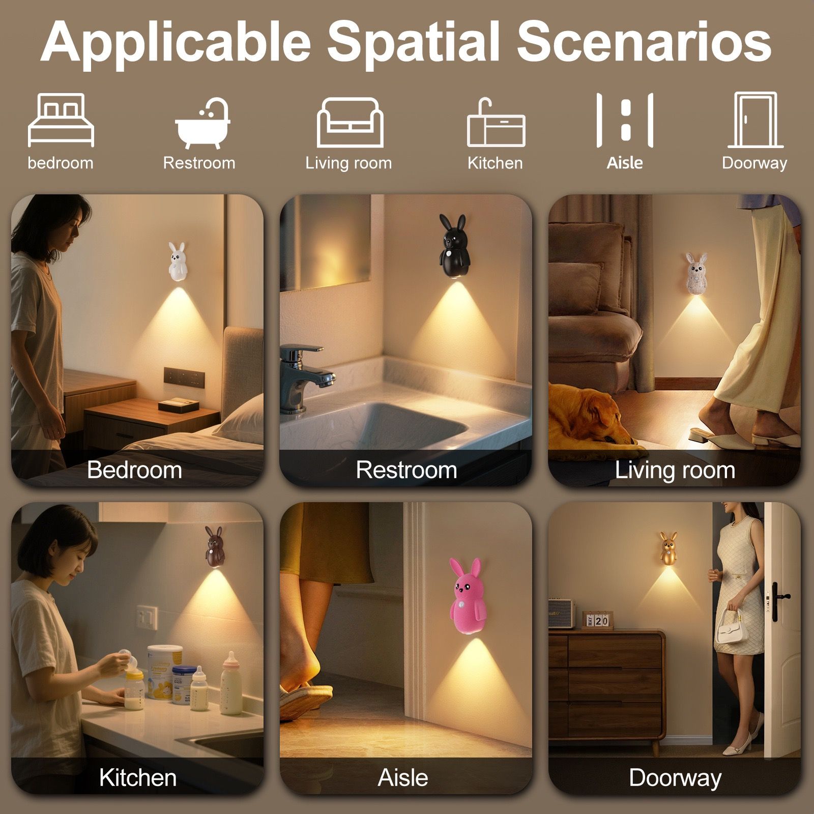 Adorable Cartoon Rabbit LED Motion Sensor Wall Light view 8