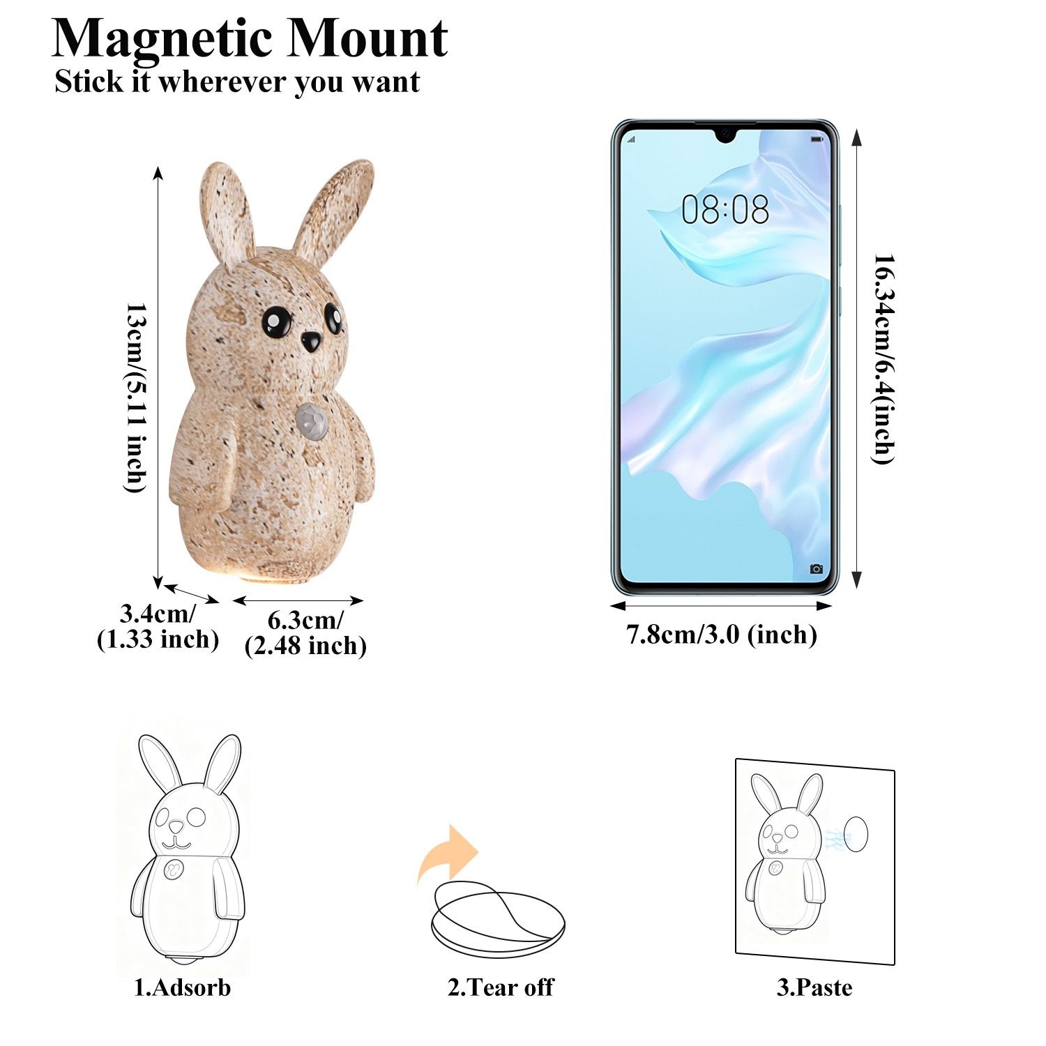 Adorable Cartoon Rabbit LED Motion Sensor Wall Light view 2