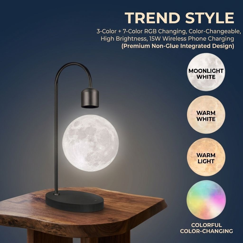 Maglev Floating Moon Lamp with 15W Wireless Charger