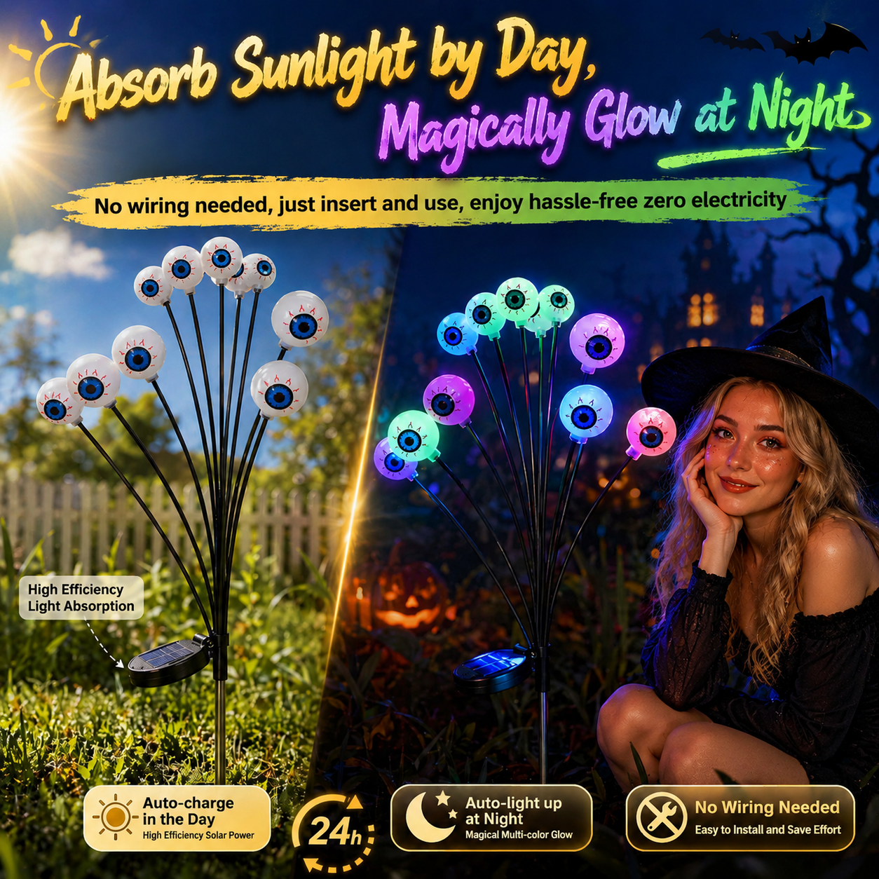 Solar Halloween Dancing Eyeball Stake Lights view 5