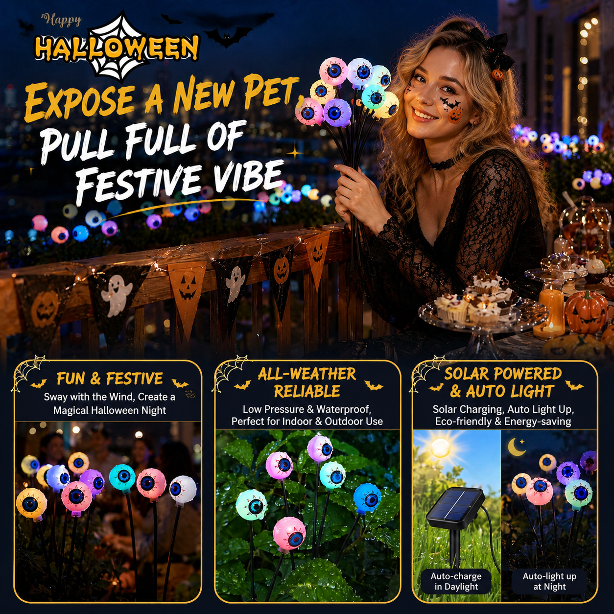 Solar Halloween Dancing Eyeball Stake Lights view 7