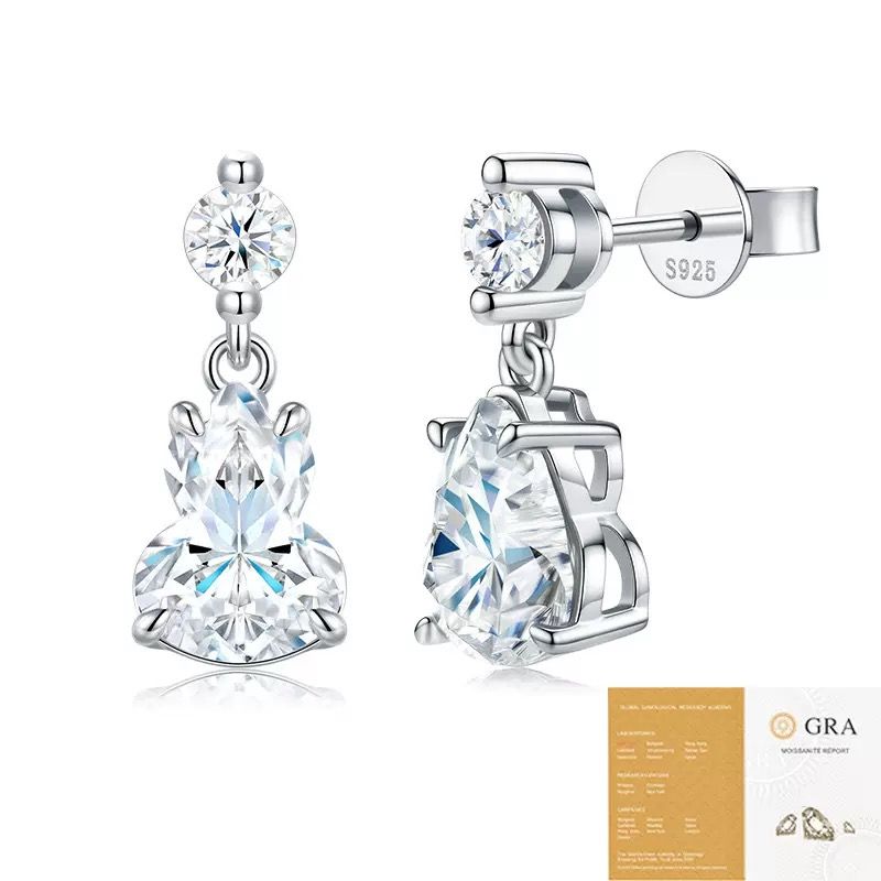 Elegant S925 Silver Moissanite Gourd Earrings with Round Stud and Pear-Shaped — image 1