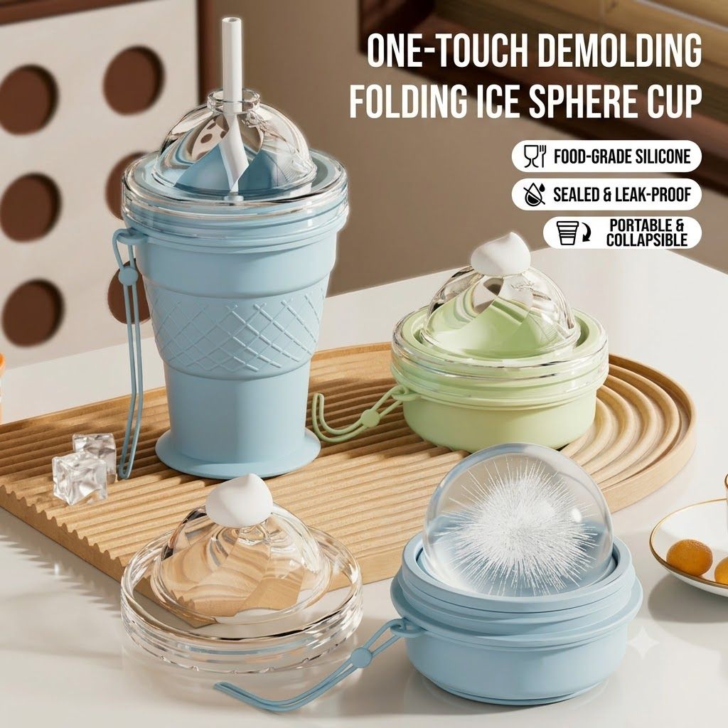 Silicone Ice Cream Cone Ice Cube Tray & Collapsible Cup – Make Sphere Ice view 3