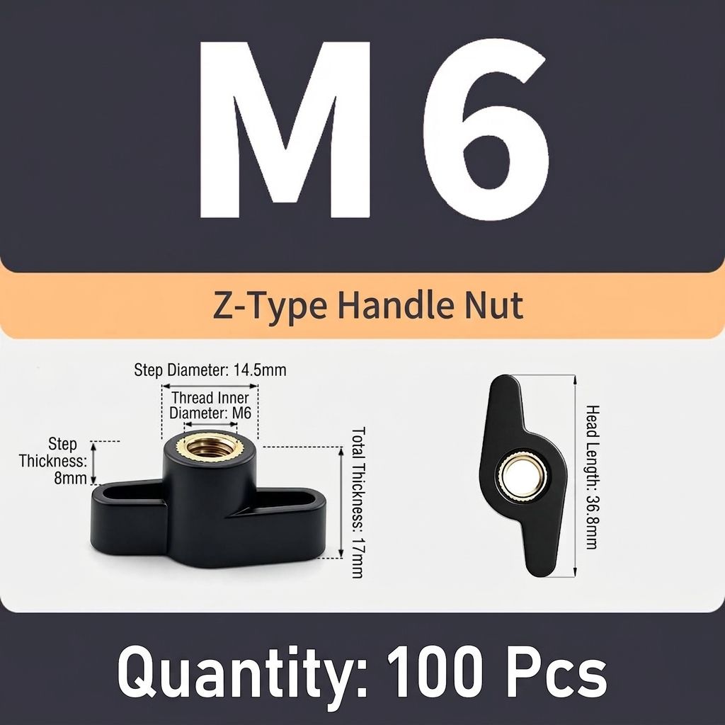 Z-Shaped Hand Knob Nut with Copper Threads for Woodworking Fixture Clamping — image 1