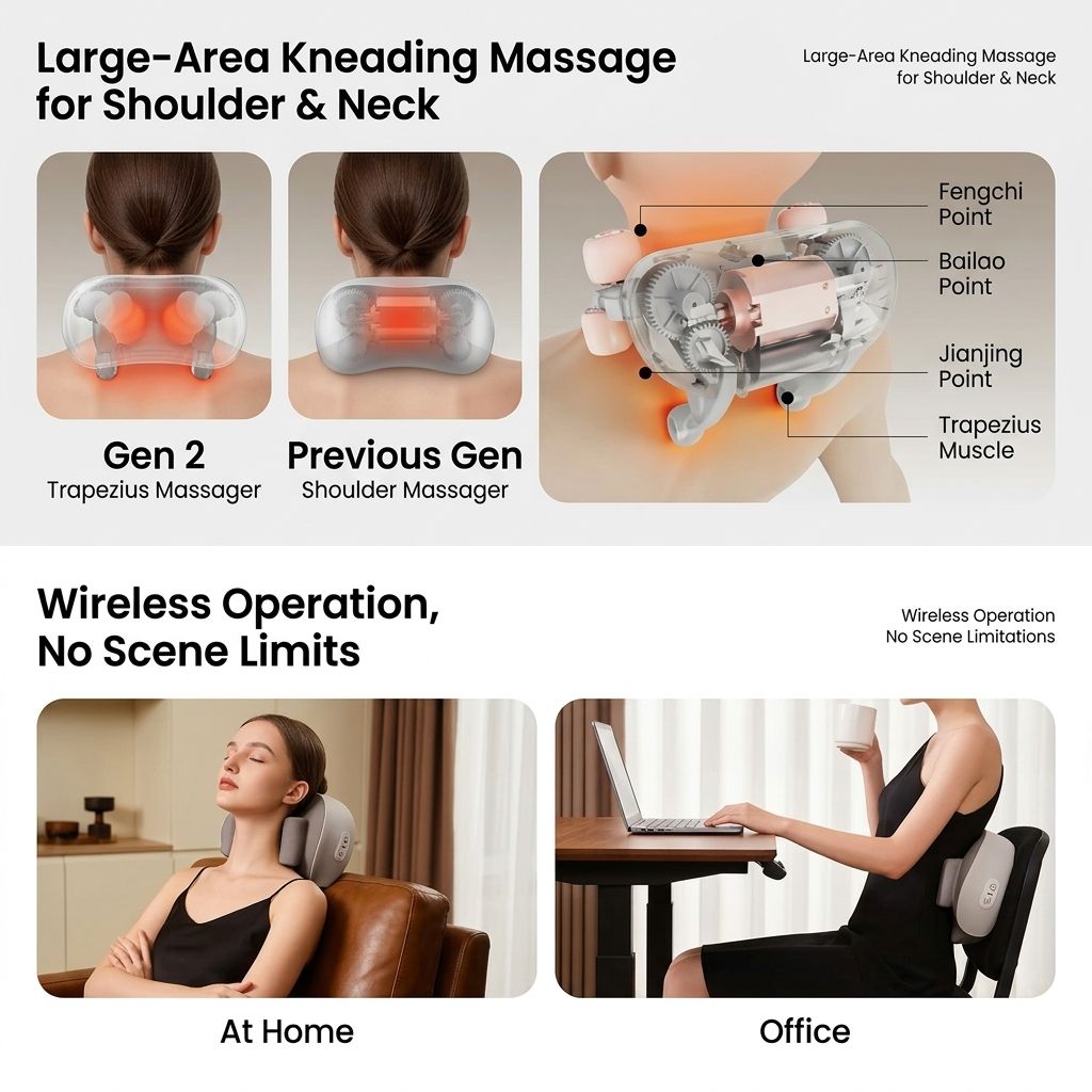 Wireless Neck and Shoulder Kneading Massage Pillow with Ergonomic Contour view 6