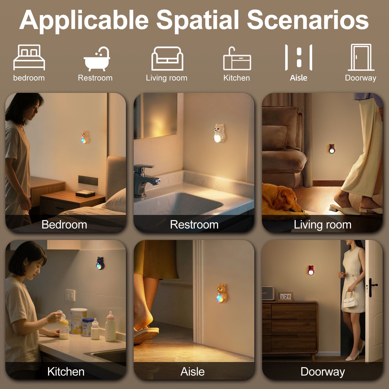 Adorable Cartoon Bear Magnetic Motion Sensor Night Light – Rechargeable LED view 8