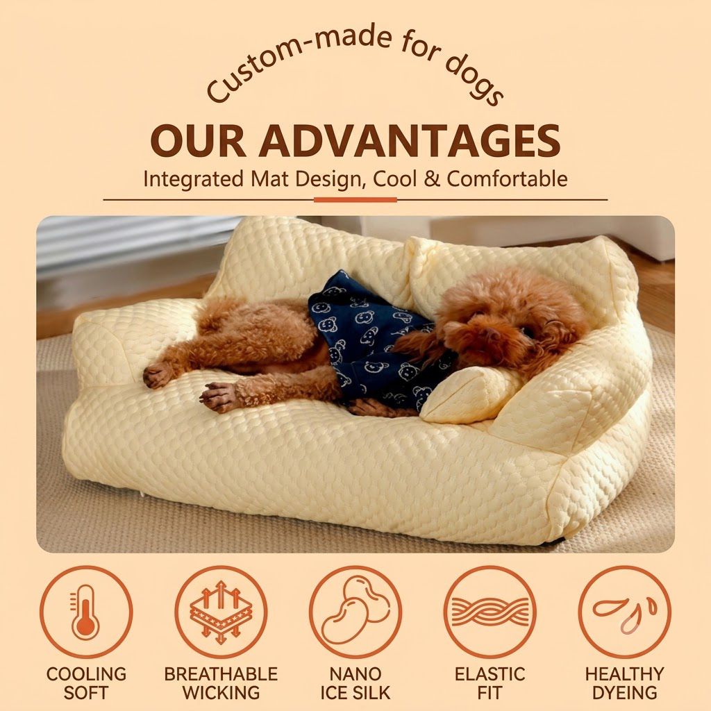 Cooling Ice Silk Pet Sofa Bed with 5D Massage Particles and Removable Washable view 4