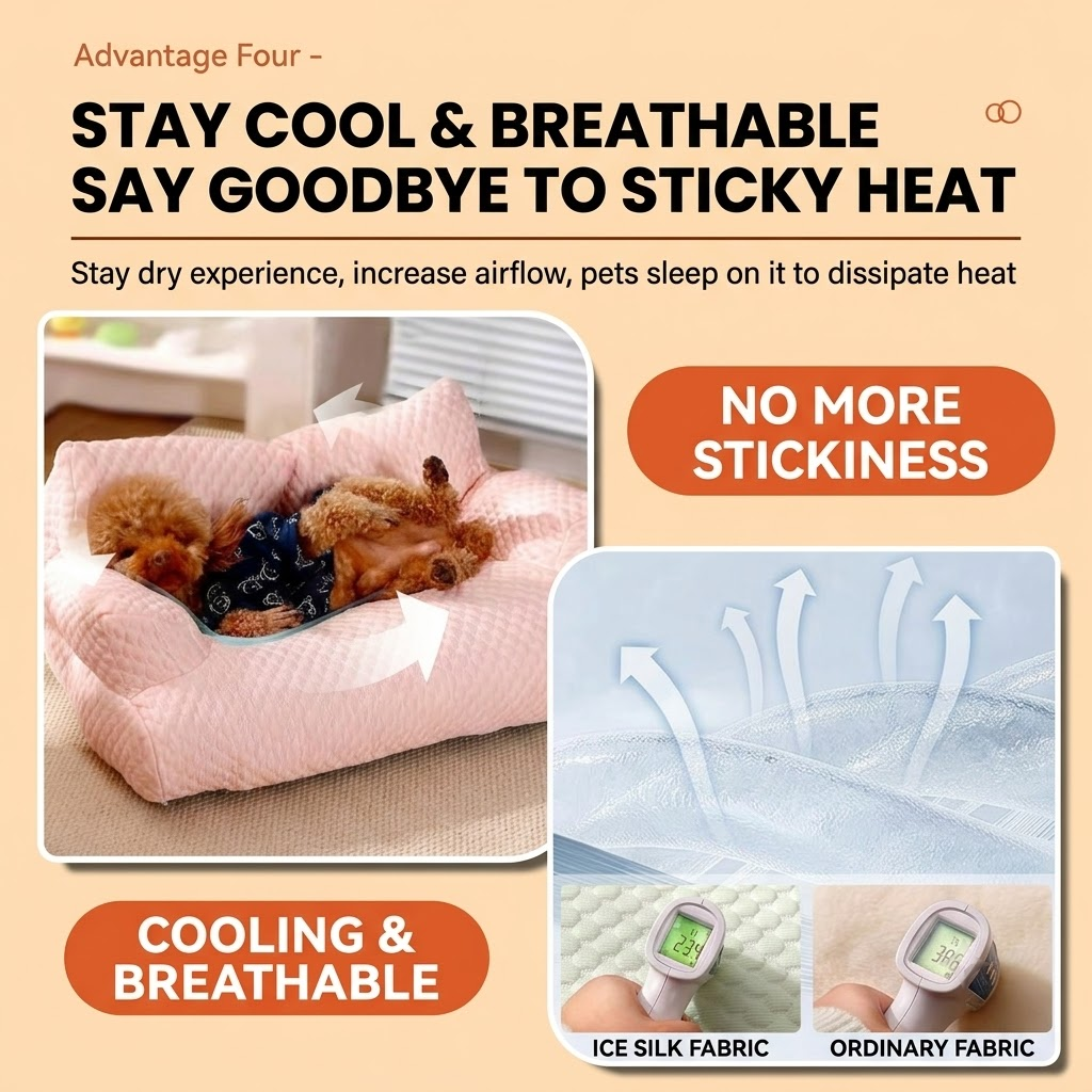 Cooling Ice Silk Pet Sofa Bed with 5D Massage Particles and Removable Washable view 8