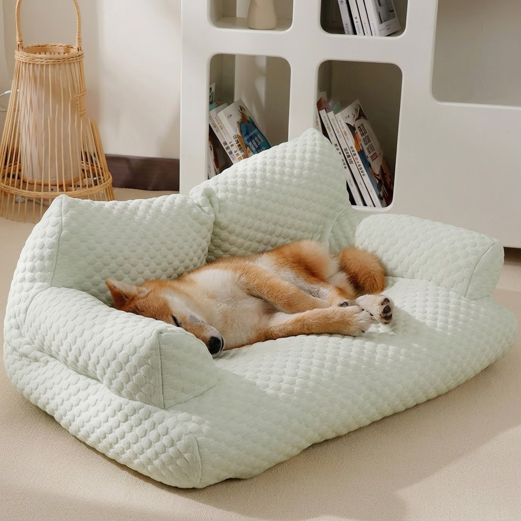 Cooling Ice Silk Pet Sofa Bed with 5D Massage Particles and Removable Washable view 14