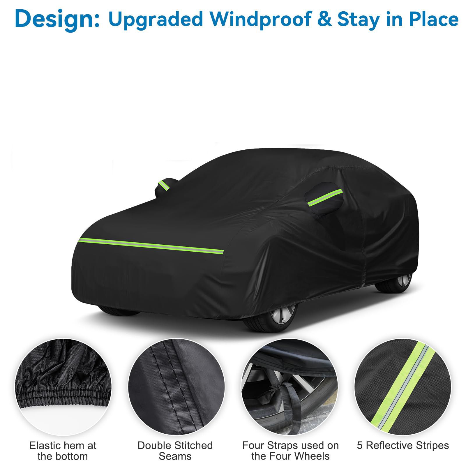 Waterproof Double-Layer Polyester Car Cover with Reflective Strips — image 1