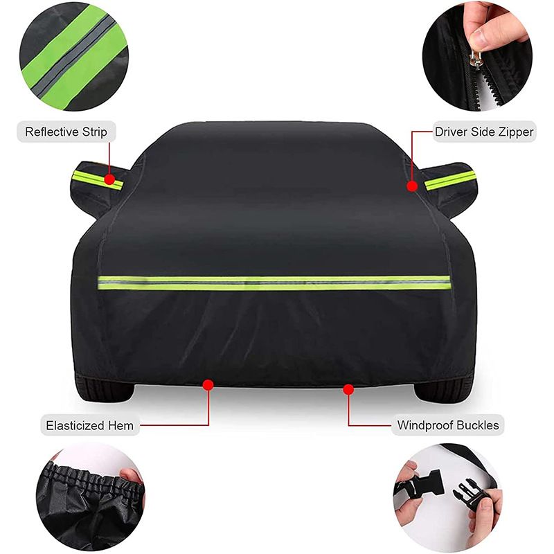 Waterproof Double-Layer Polyester Car Cover with Reflective Strips view 4