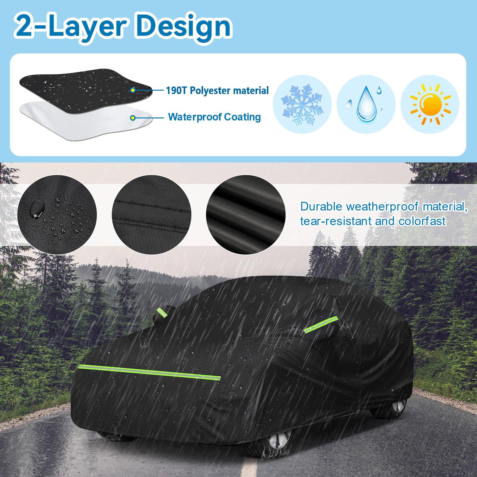 Waterproof Double-Layer Polyester Car Cover with Reflective Strips view 5