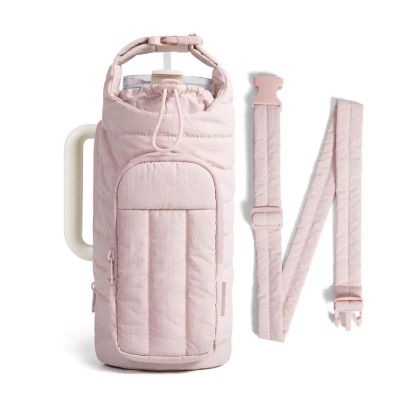 Quilted Portable Water Bottle Carrier Bag with Handle Strap and Crossbody view 6