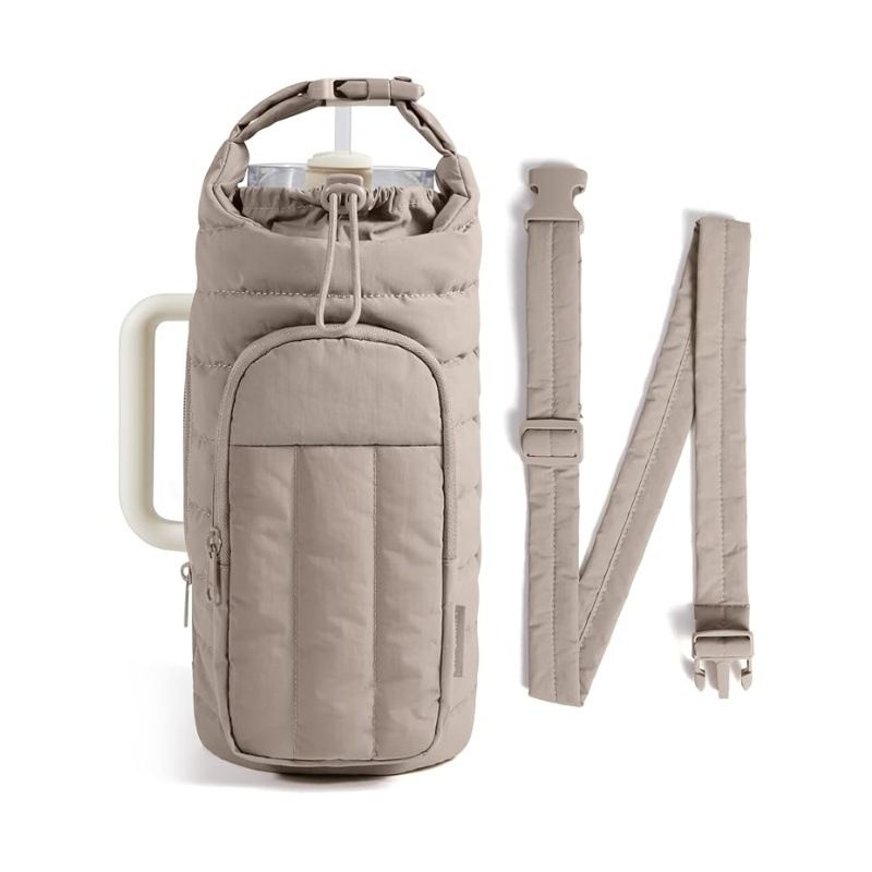 Quilted Portable Water Bottle Carrier Bag with Handle Strap and Crossbody view 7