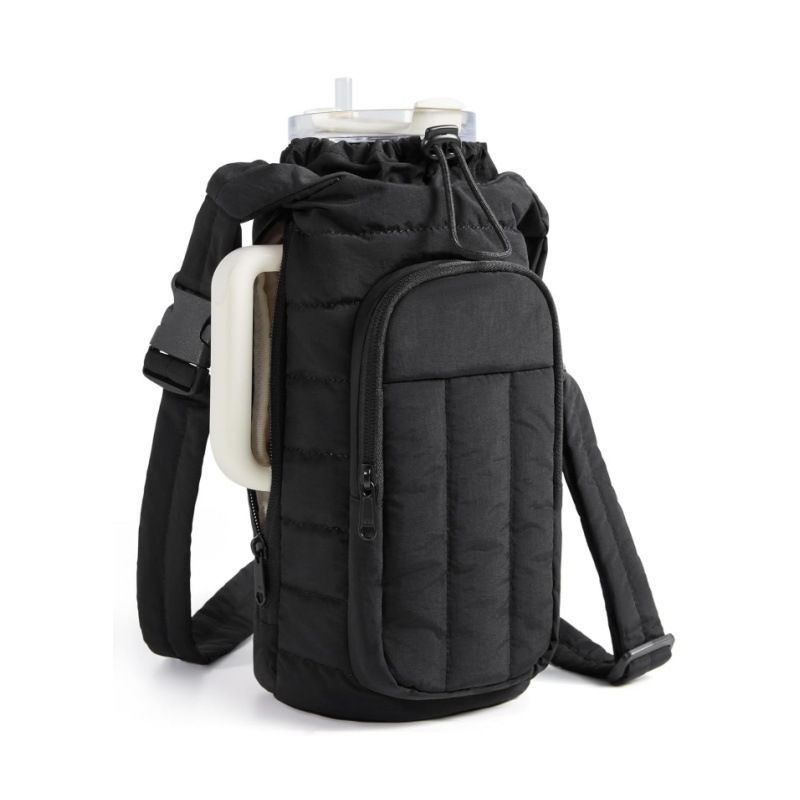 Quilted Portable Water Bottle Carrier Bag with Handle Strap and Crossbody view 7