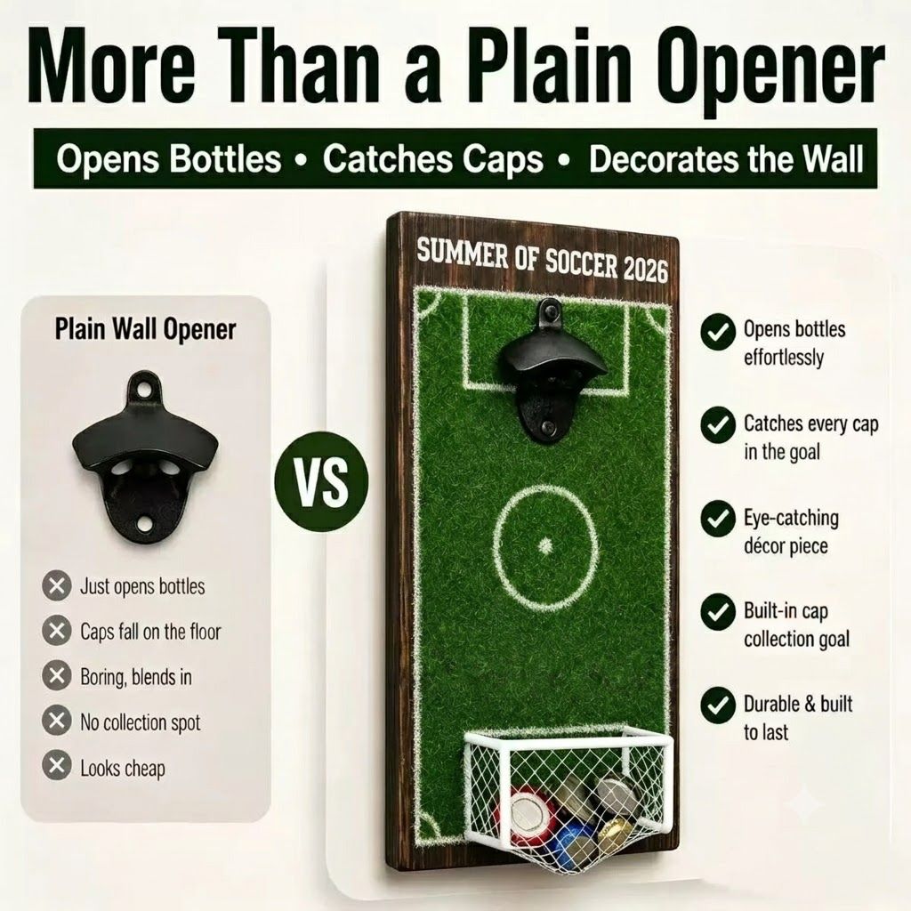Wall-Mounted Soccer Field Bottle Opener with Goal Net Catcher view 4