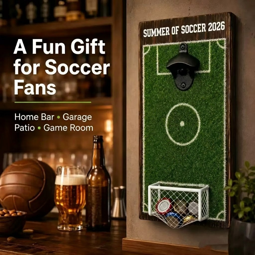 Wall-Mounted Soccer Field Bottle Opener with Goal Net Catcher view 7