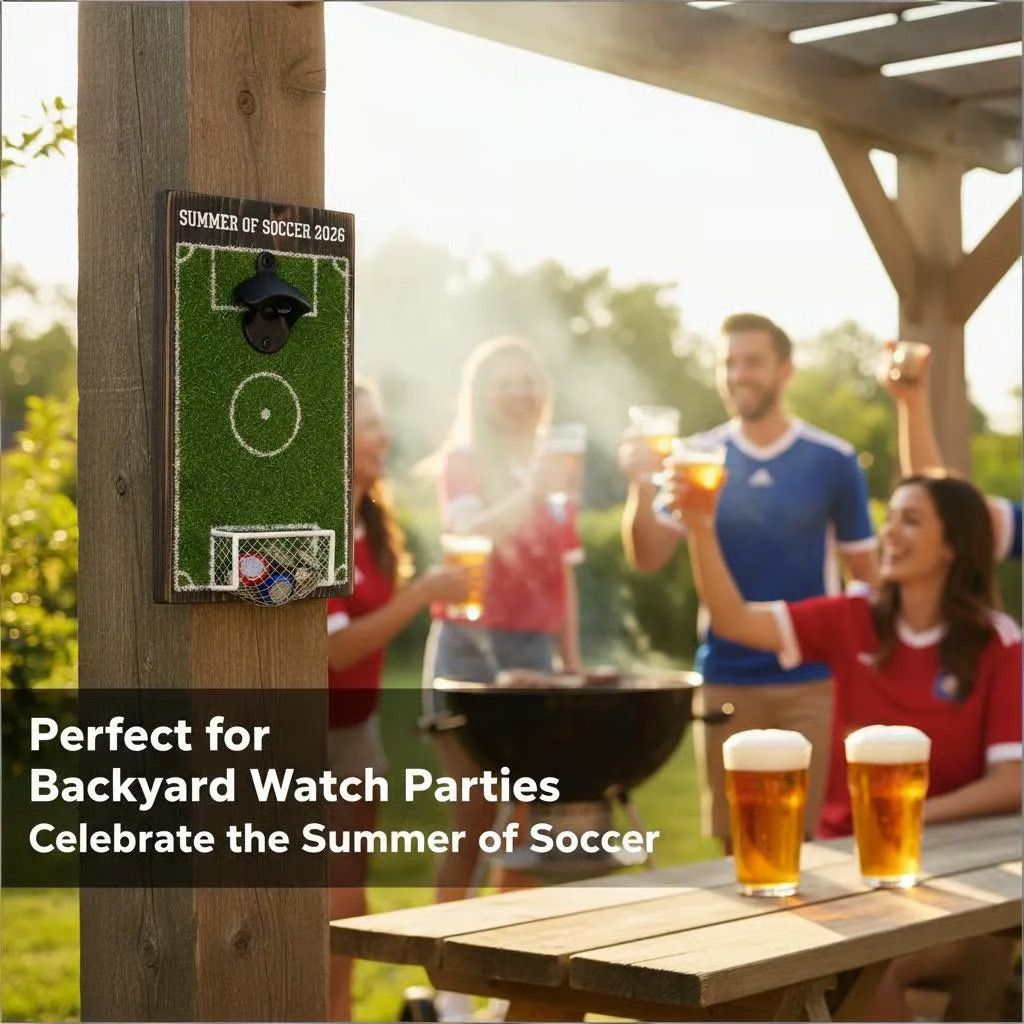 Wall-Mounted Soccer Field Bottle Opener with Goal Net Catcher view 9