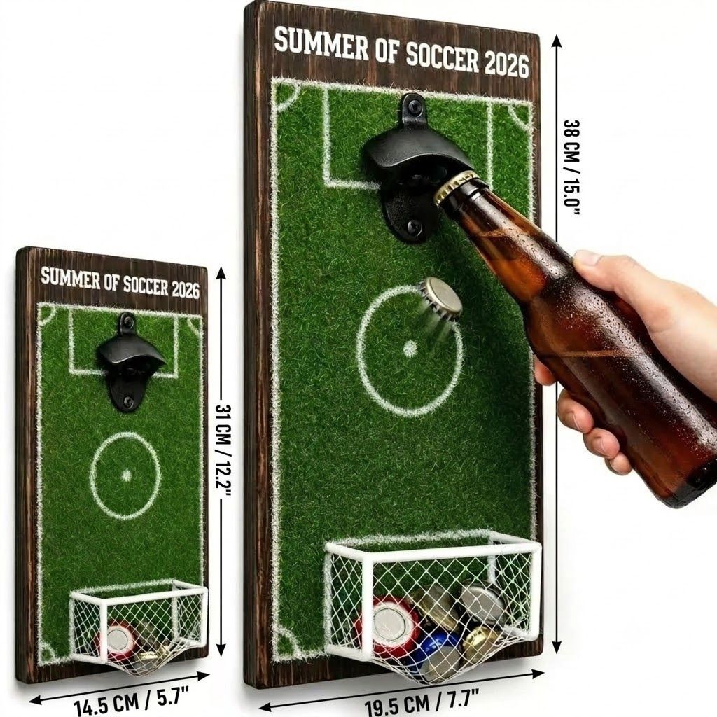 Wall-Mounted Soccer Field Bottle Opener with Goal Net Catcher view 3