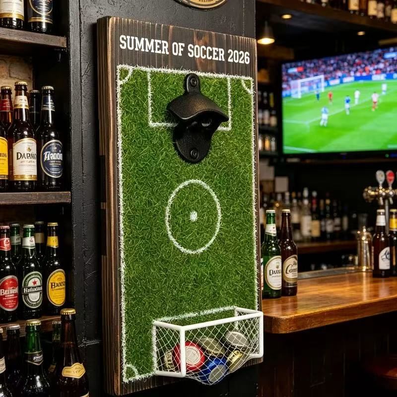 Wall-Mounted Soccer Field Bottle Opener with Goal Net Catcher view 6