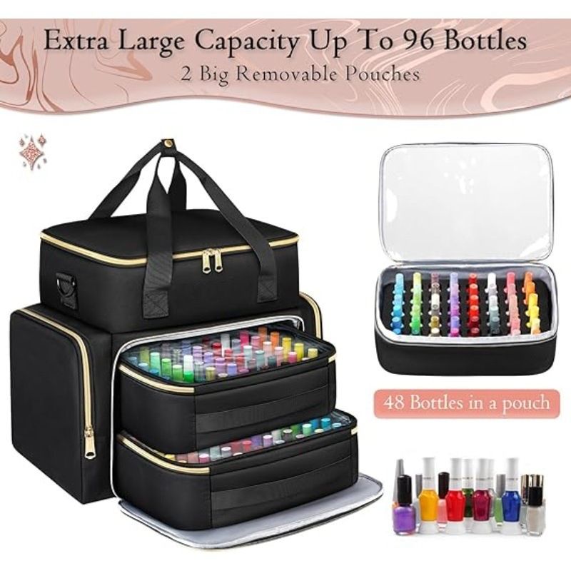 Large Capacity Nail Polish Organizer Bag Double Layer Portable Storage Case view 3